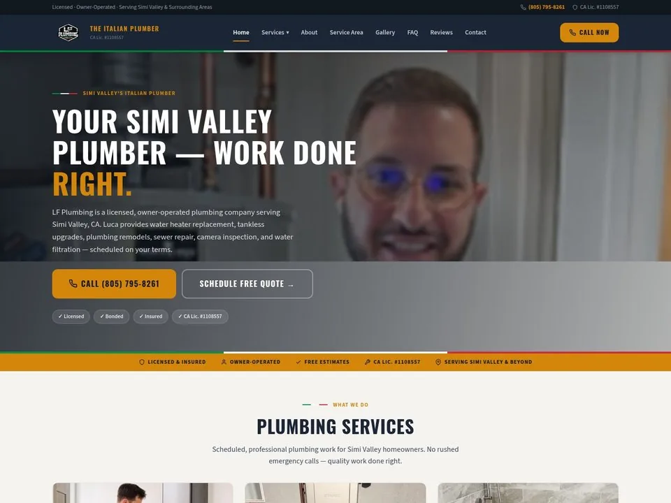 LF Plumbing Services website homepage screenshot