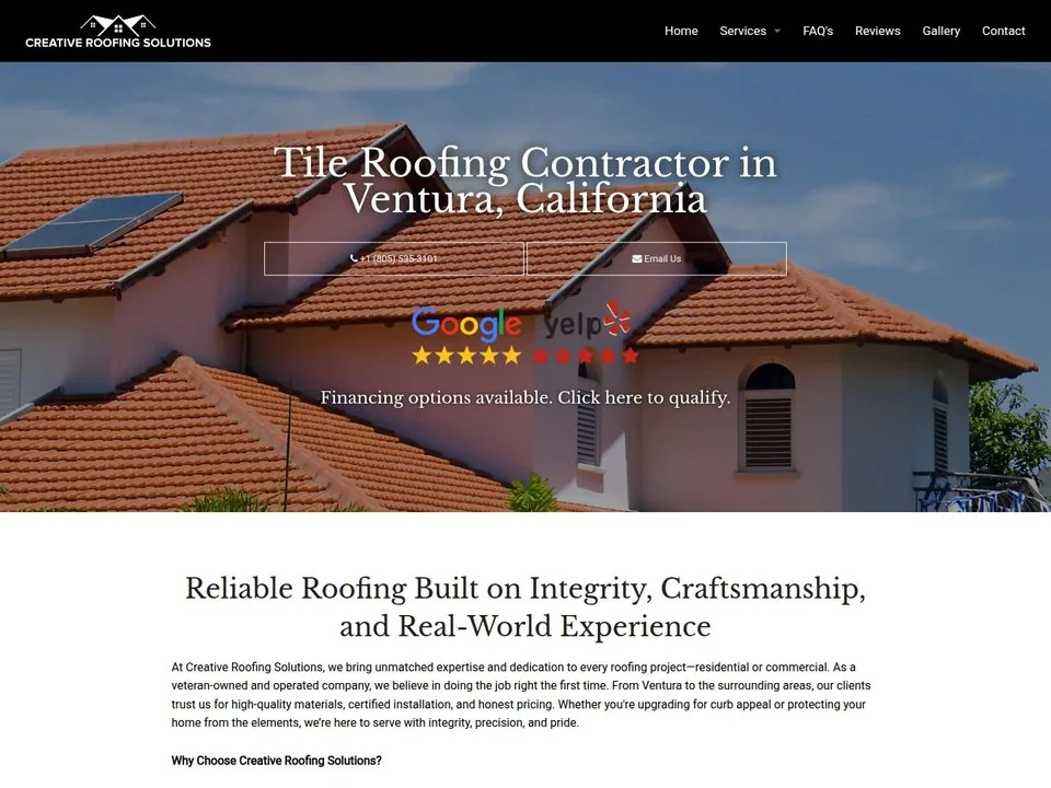 Creative Roofing Solutions website homepage screenshot