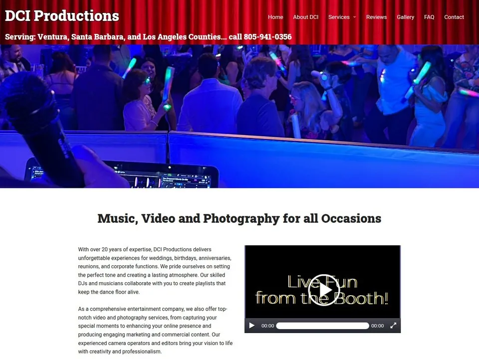 DCI Productions website homepage screenshot