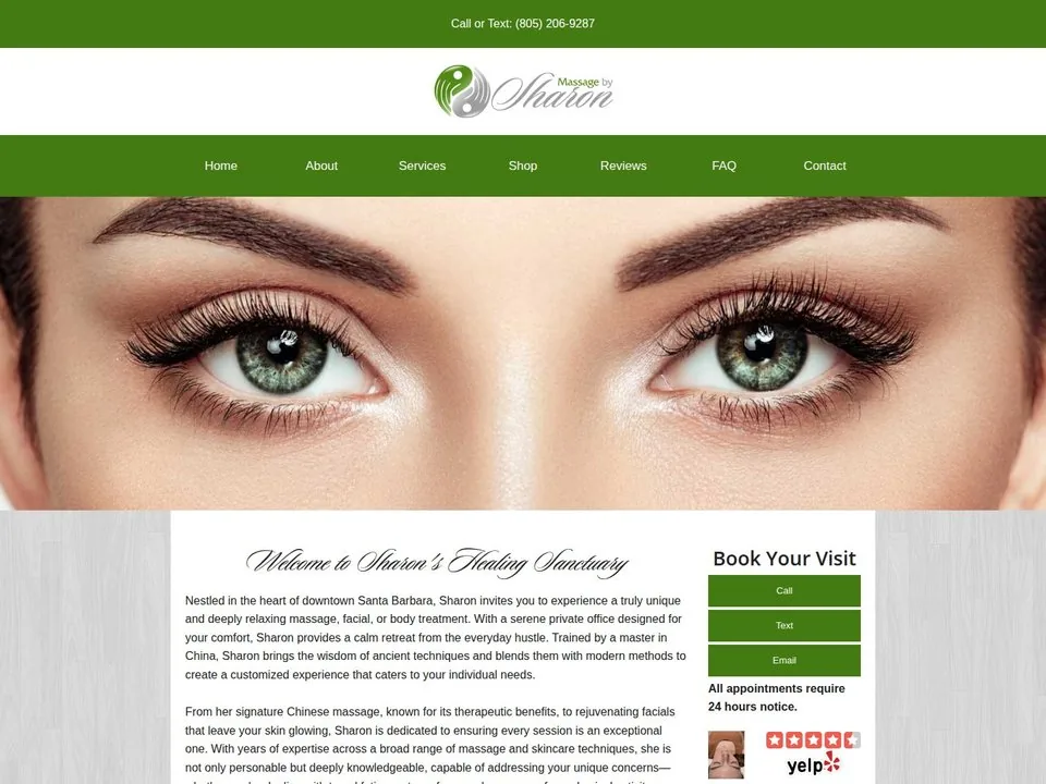 Massage by Sharon website homepage screenshot